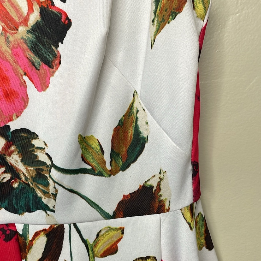 ROZ & ALI Floral Dress White & Fuchsia Sleeveless Pleated Full Skirt Exposed Zip - Picture 5 of 13